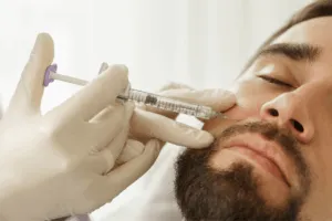 Punture di filler  al viso di un uomo
